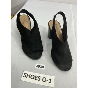 Womans Dexflex Comfort Shoes 10 W Black Slip On Sling Back Peep Toe Block Heel